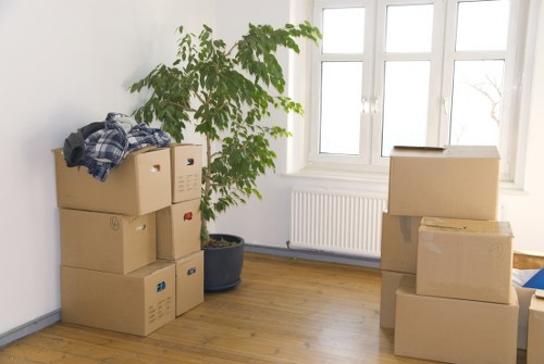 Professional movers carrying furniture near Hollandpark flats